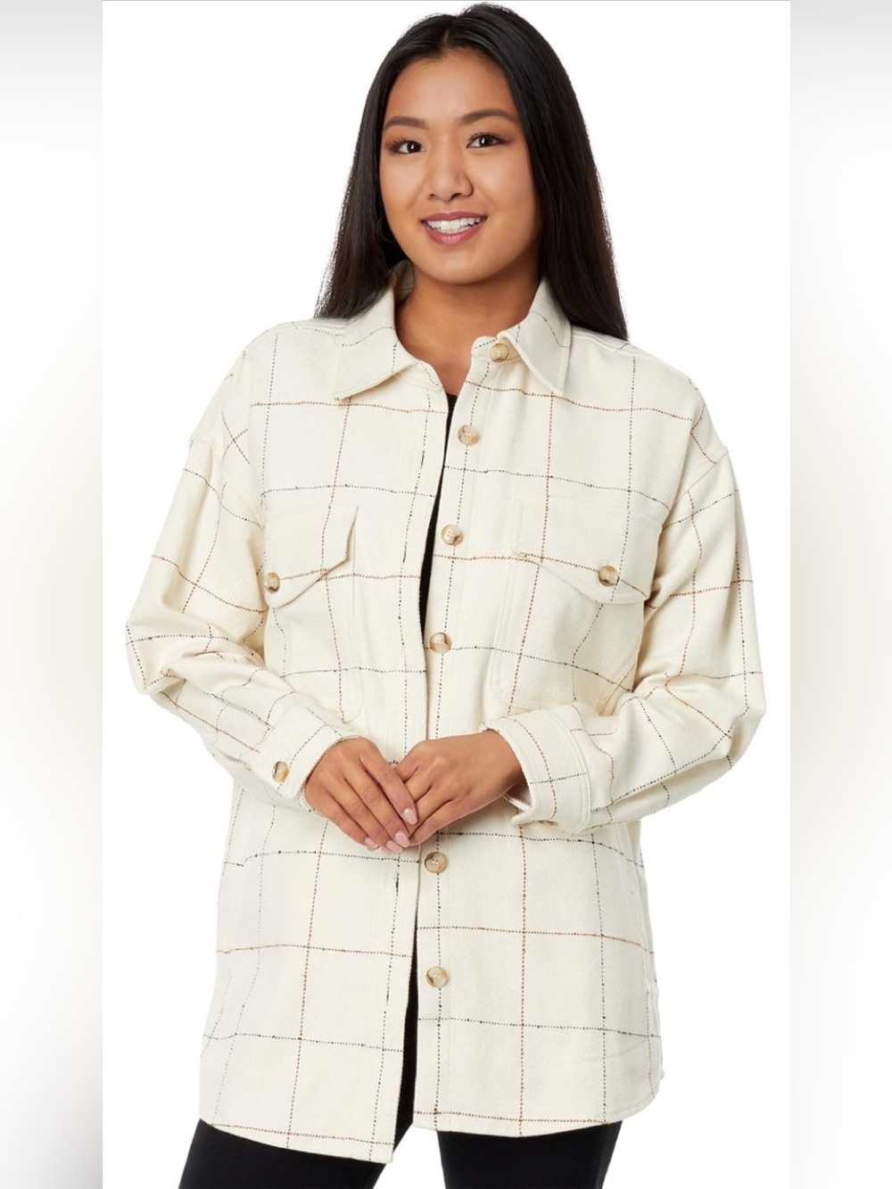 Madewell Oversized Shirt Jacket Antique Cream Windowpane SZ S Like New